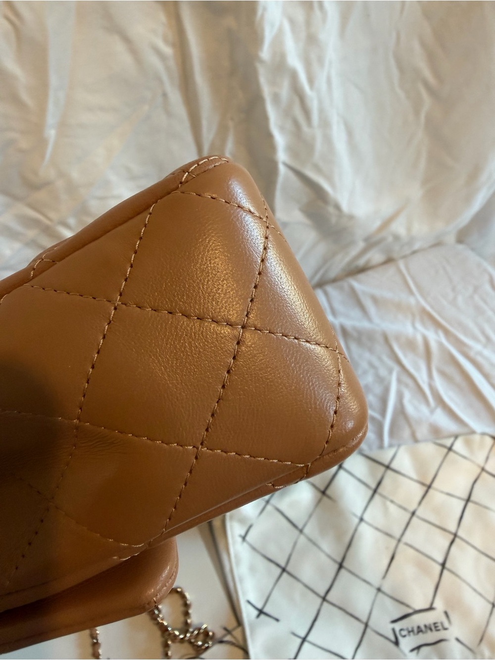 โSOLDโ CHANEL Lambskin Quilted Mini Top Handle Rectangle Flap Beige w/GH - Picture 6 of 10